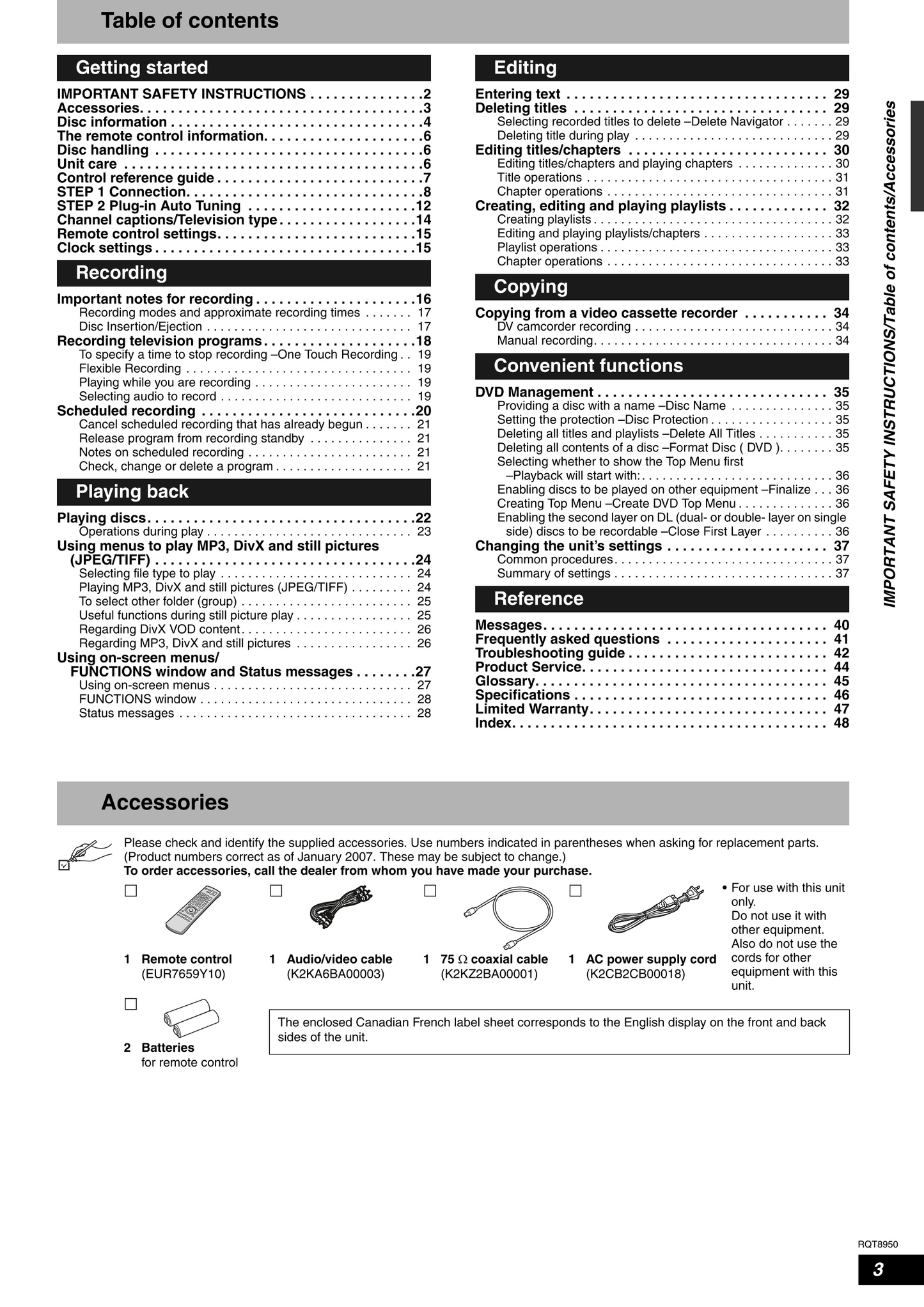 Panasonic DMR-ES16 DVD Player/ Recorder Owner's/ User Manual (Pages: 48)