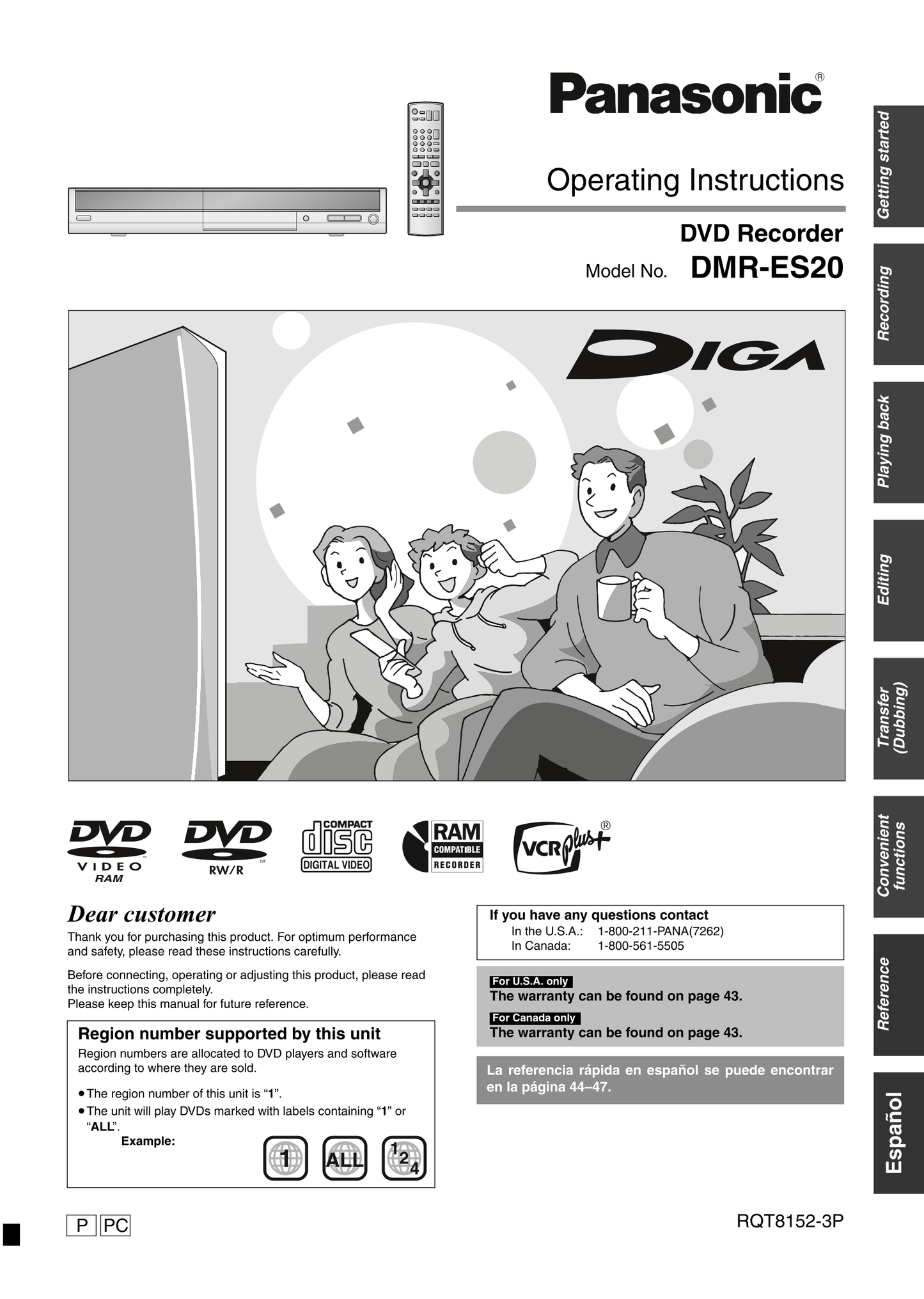 Panasonic DMR-ES20 DVD Player/ Recorder Owner's/ User Manual (Pages: 48)