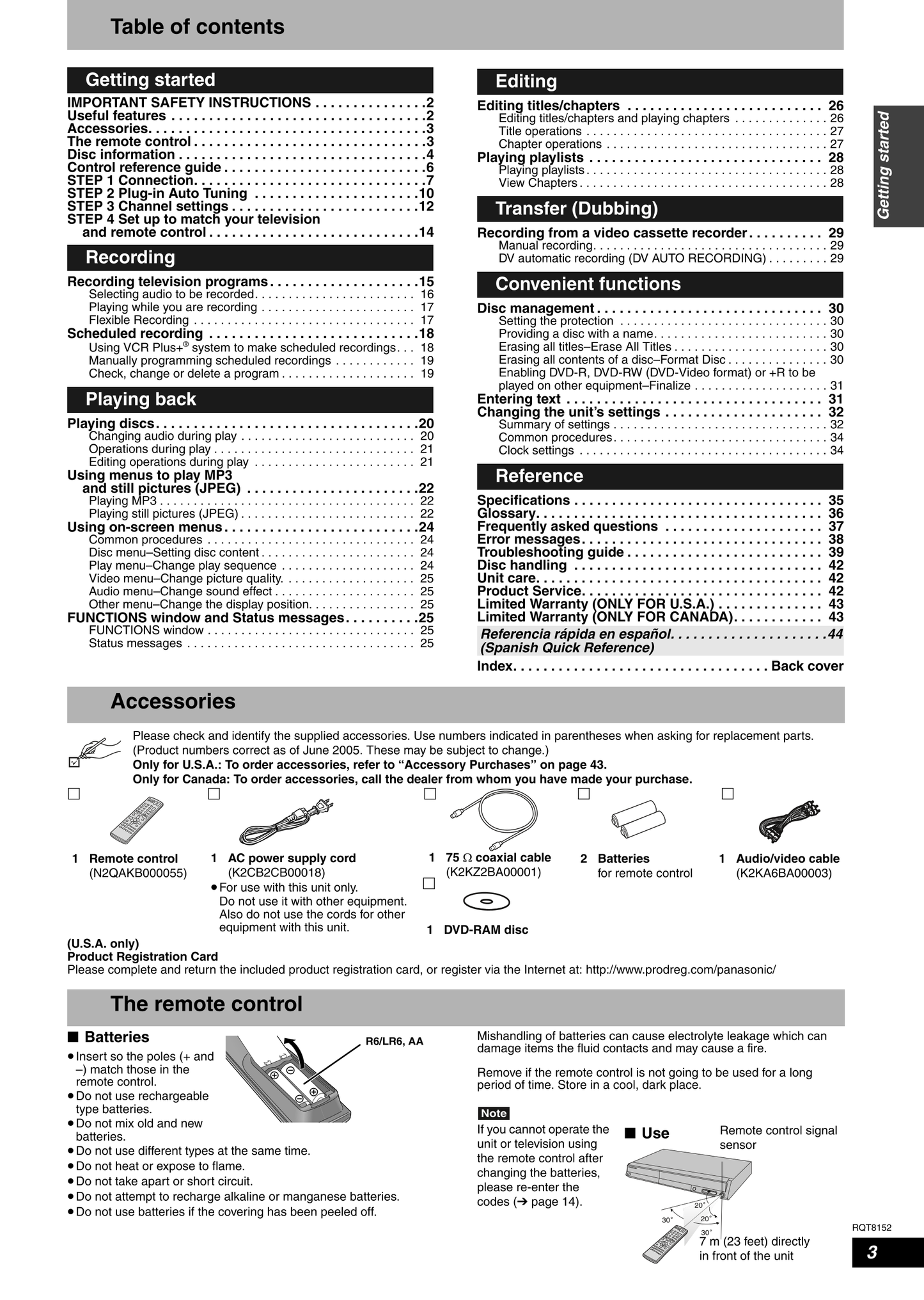 Panasonic DMR-ES20 DVD Player/ Recorder Owner's/ User Manual (Pages: 48)