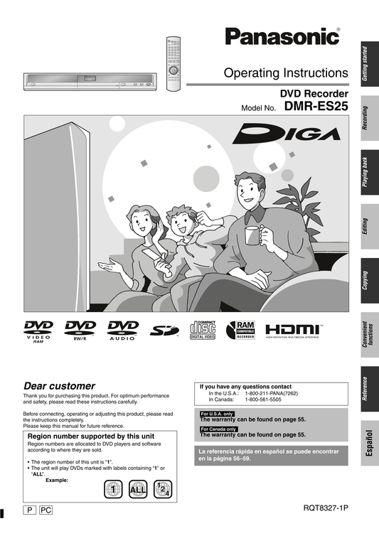 Panasonic DMR-ES25 DVD Player/ Recorder Owner's/ User Manual (Pages: 60)