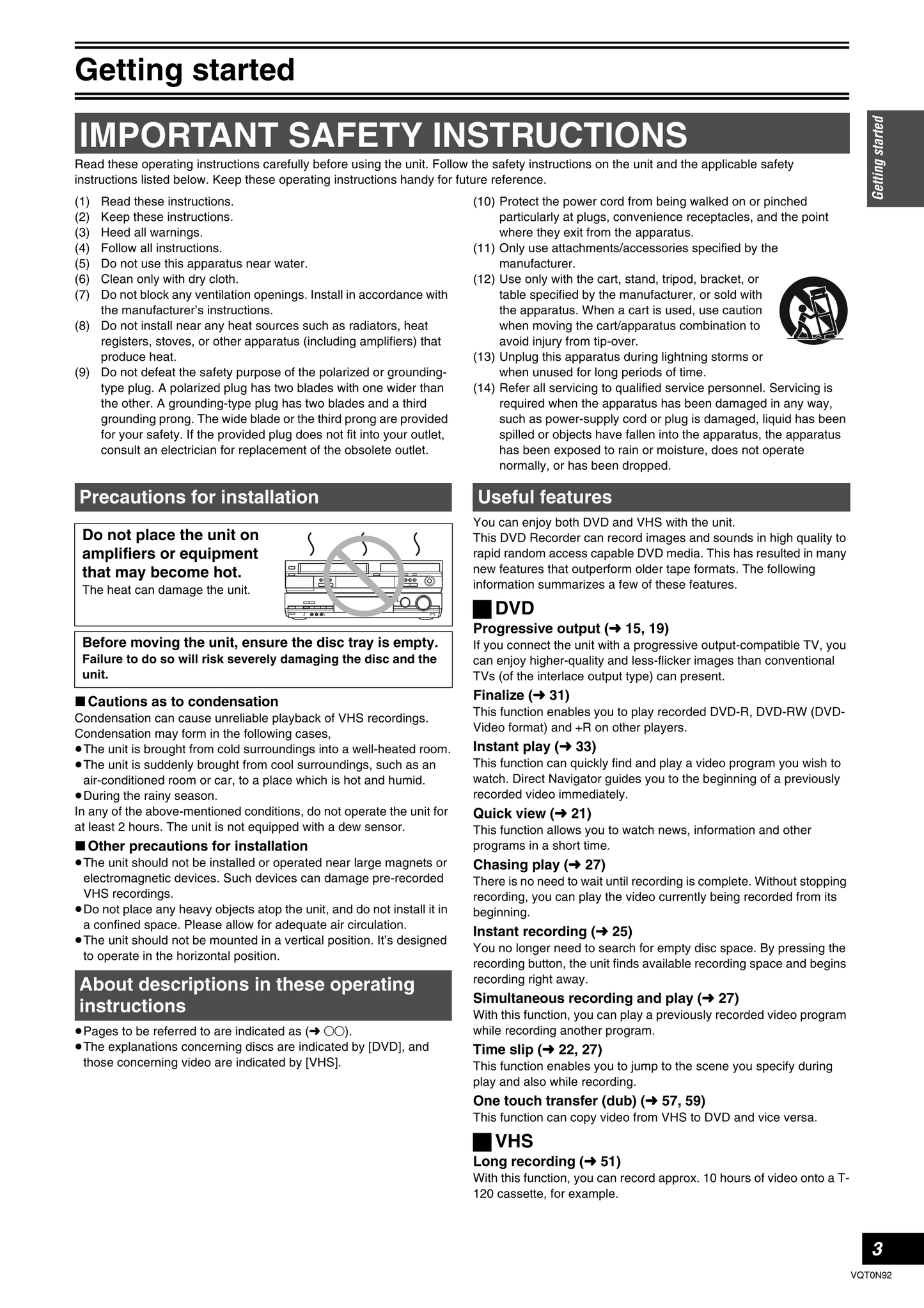 Panasonic DMR-ES30V DVD/VCR Combo Owner's/ User Manual (Pages: 84)