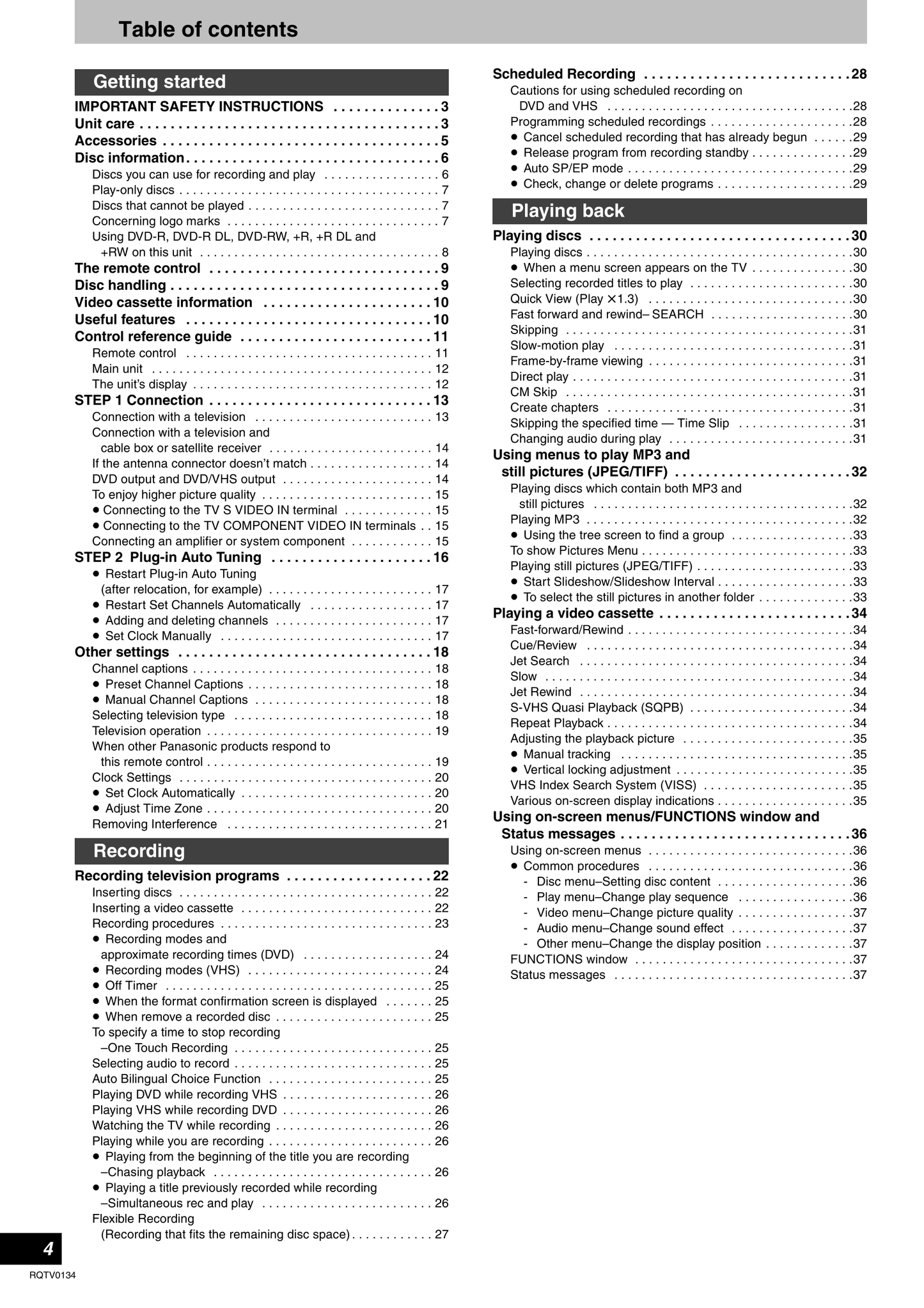 Panasonic DMR-ES35V DVD/VCR Combo Owner's/ User Manual (Pages: 80)