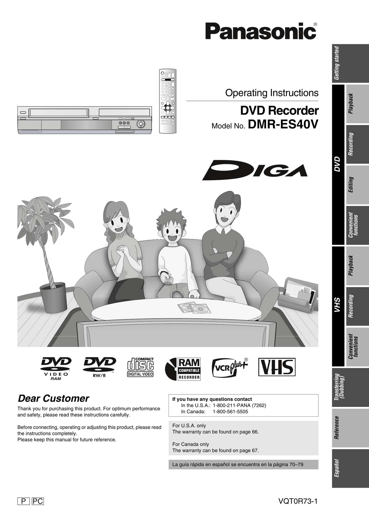 Panasonic DMR-ES40V DVD/VCR Combo Owner's/ User Manual (Pages: 80)