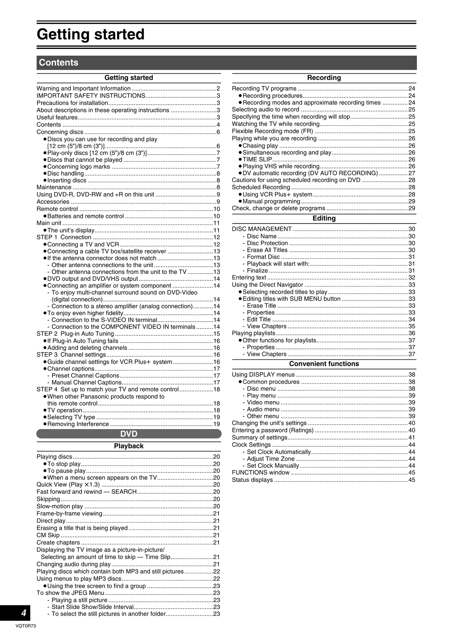 Panasonic DMR-ES40V DVD/VCR Combo Owner's/ User Manual (Pages: 80)