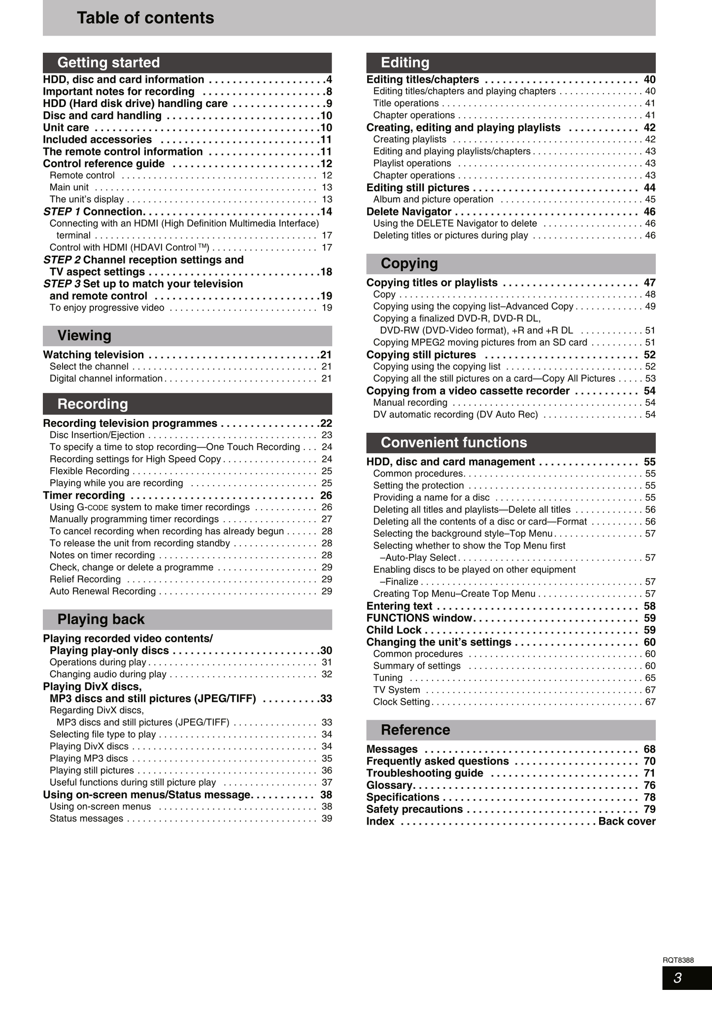 Panasonic DMR-EX75 & DMR-EX85 DVD Player/ Recorder Owner's/ User Manual (Pages: 80)