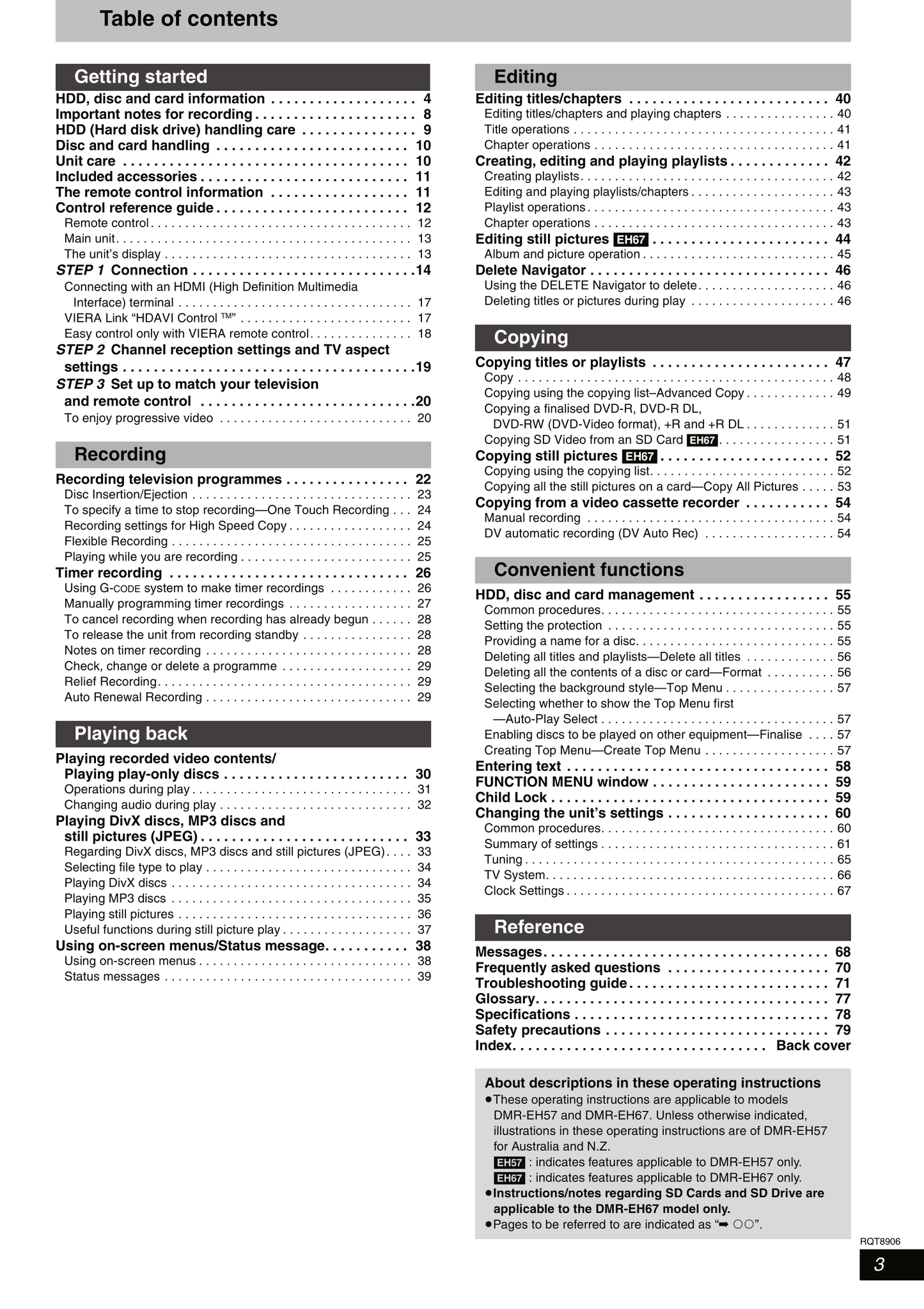 Panasonic DMR-EX77 & DMR-EX87 DVD Player/ Recorder Owner's/ User Manual (Pages: 80)