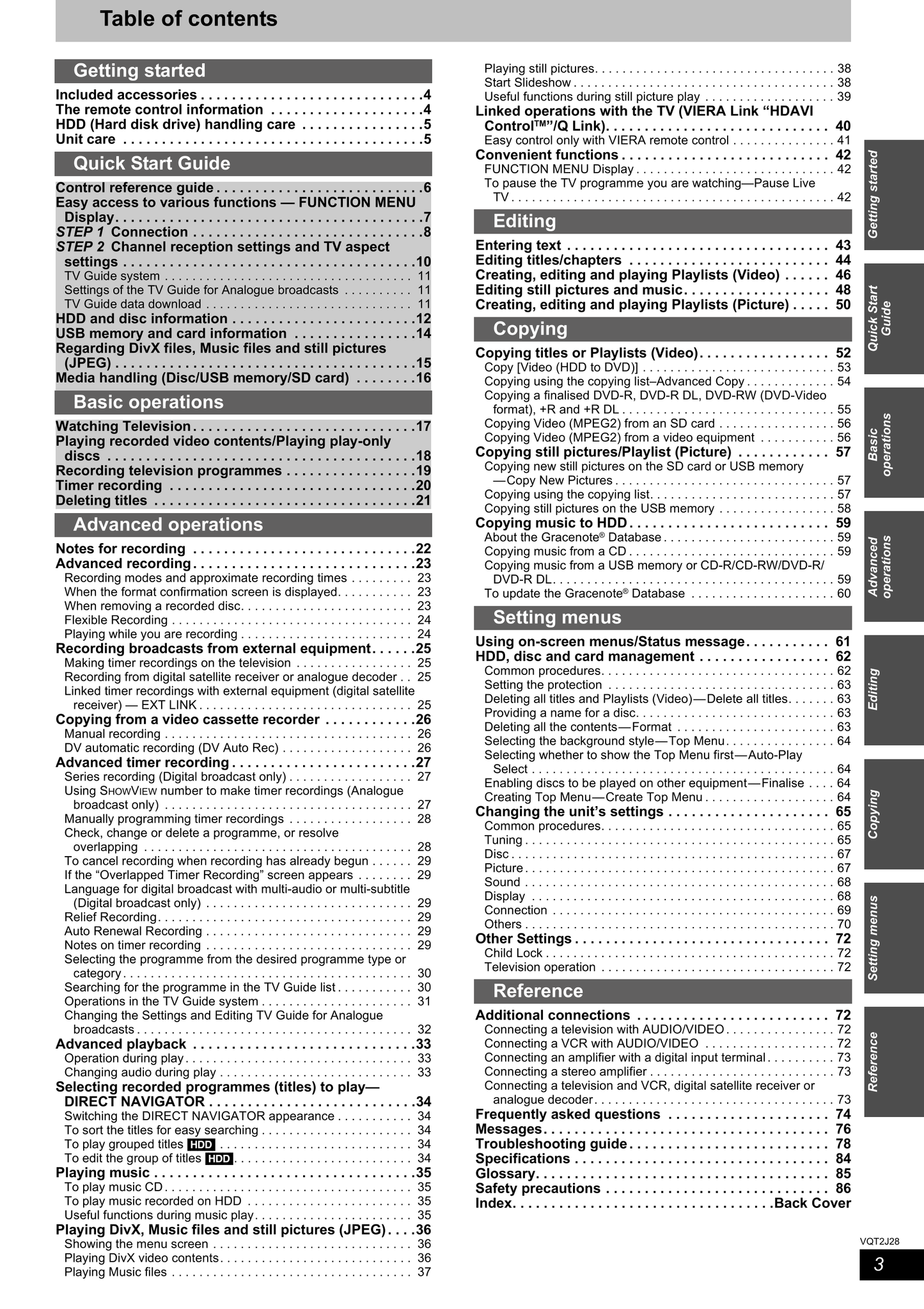 Panasonic DMR-EX83 DVD Player/ Recorder Owner's/ User Manual (Pages: 88)