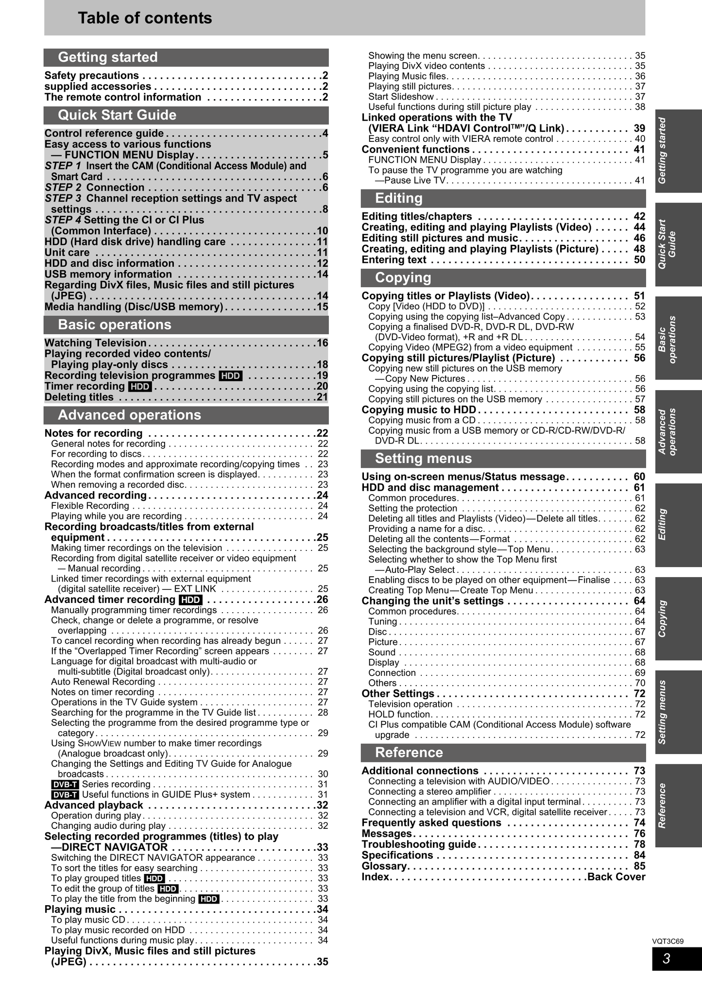 Panasonic DMR-EX84C DVD Player/ Recorder Owner's/ User Manual (Pages: 88)