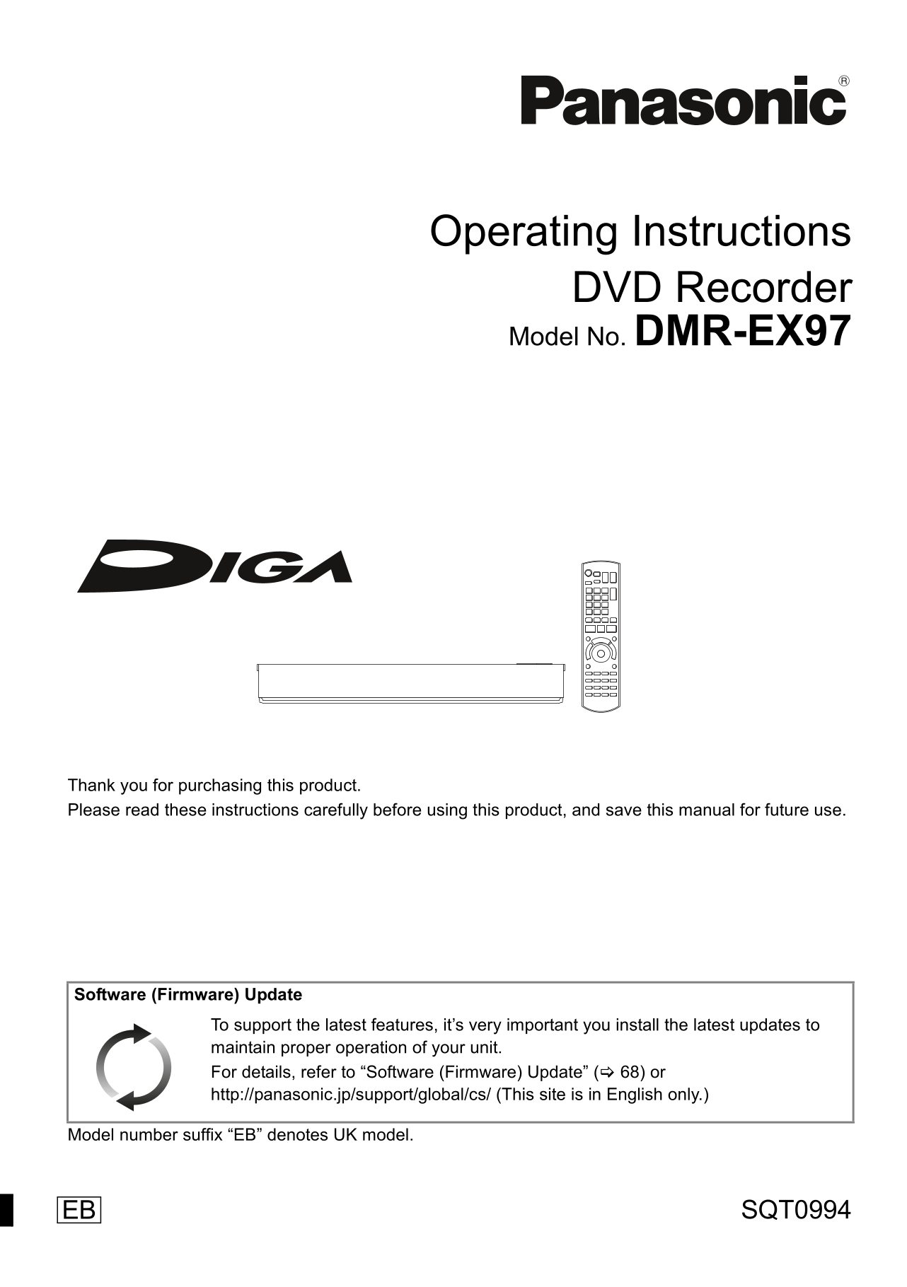 Panasonic DMR-EX97 DVD Player/ Recorder Owner's/ User Manual (Pages: 84)