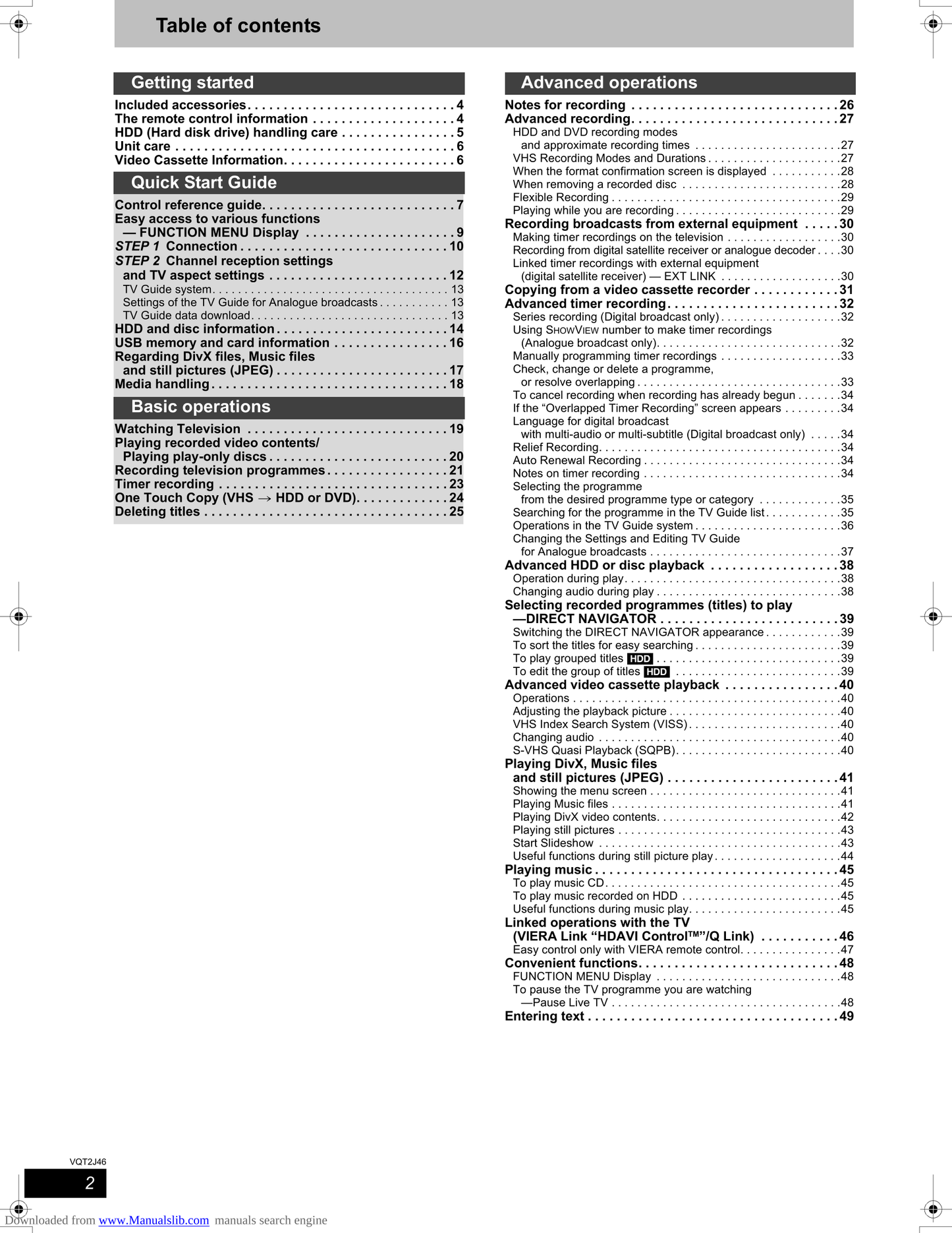 Panasonic DMR-EX99V DVD/VCR Combo Owner's/ User Manual (Pages: 100)