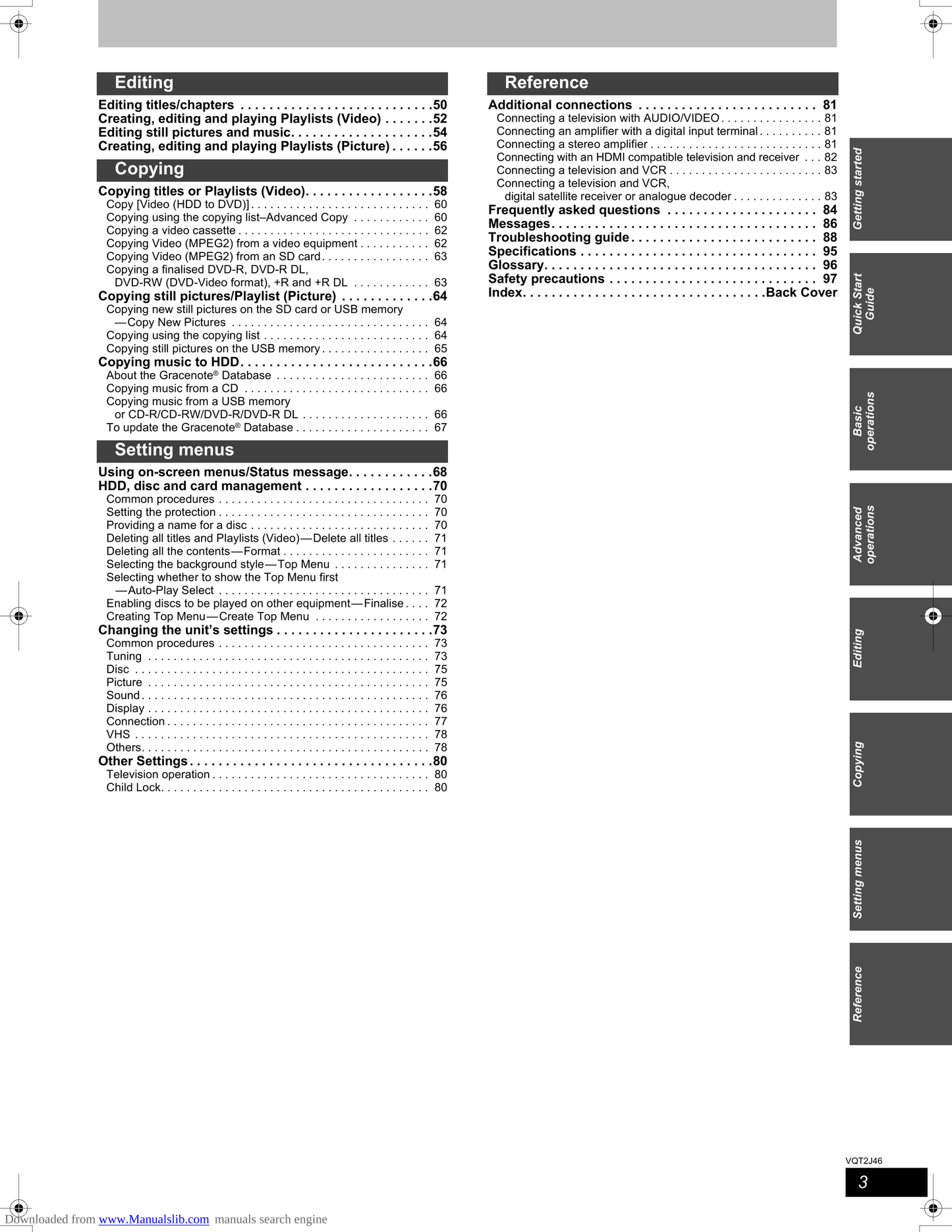 Panasonic DMR-EX99V DVD/VCR Combo Owner's/ User Manual (Pages: 100)