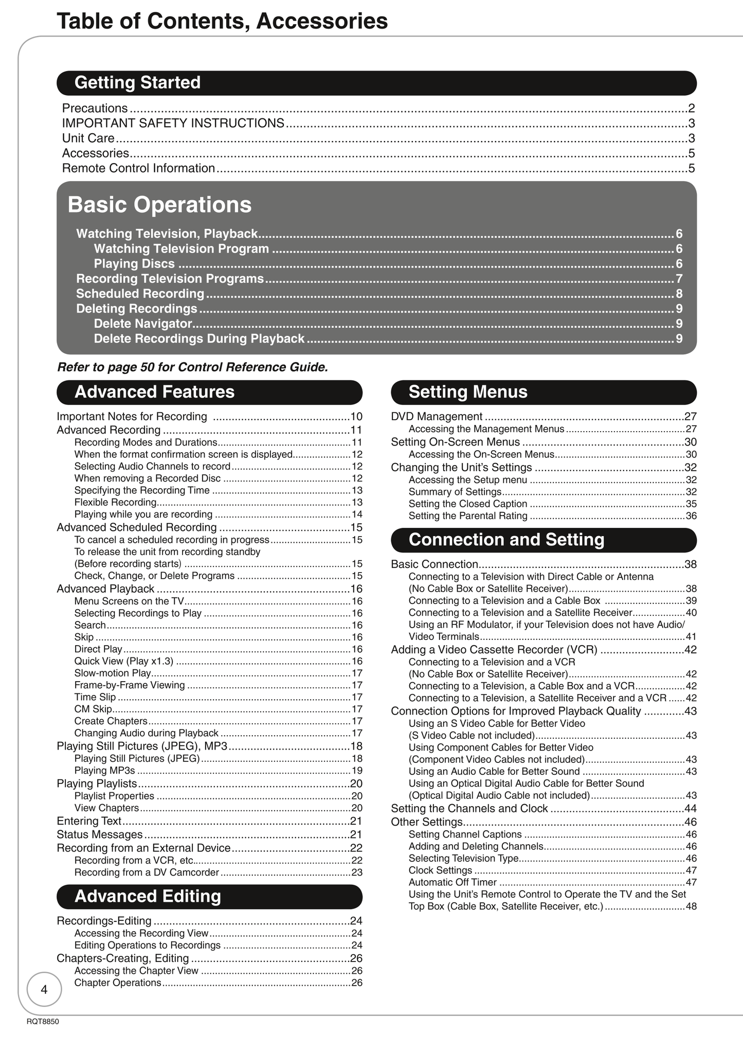 Panasonic DMR-EZ17 DVD Player/ Recorder Owner's/ User Manual (Pages: 72)