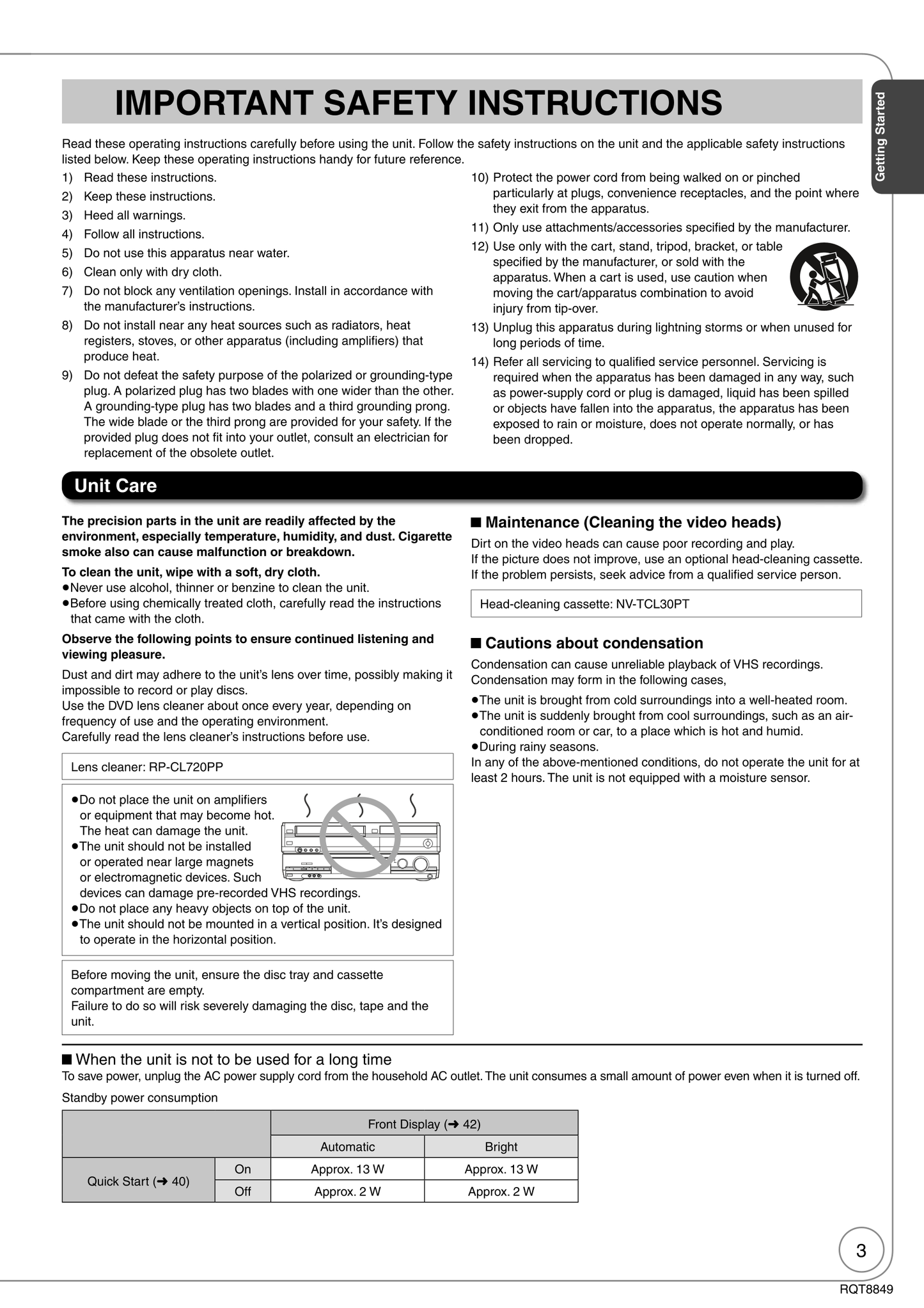 Panasonic DMR-EZ37V DVD/VCR Combo Owner's/ User Manual (Pages: 88)