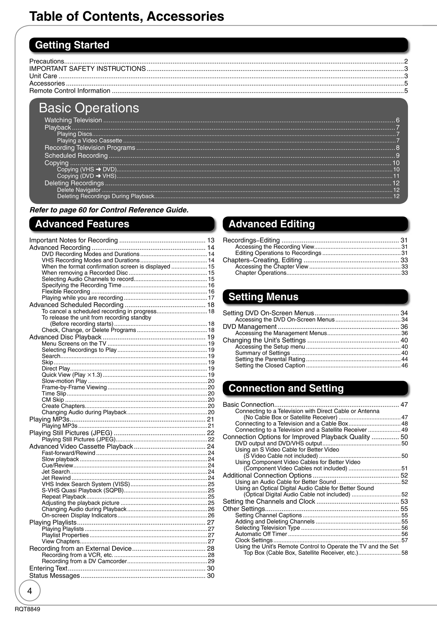 Panasonic DMR-EZ37V DVD/VCR Combo Owner's/ User Manual (Pages: 88)