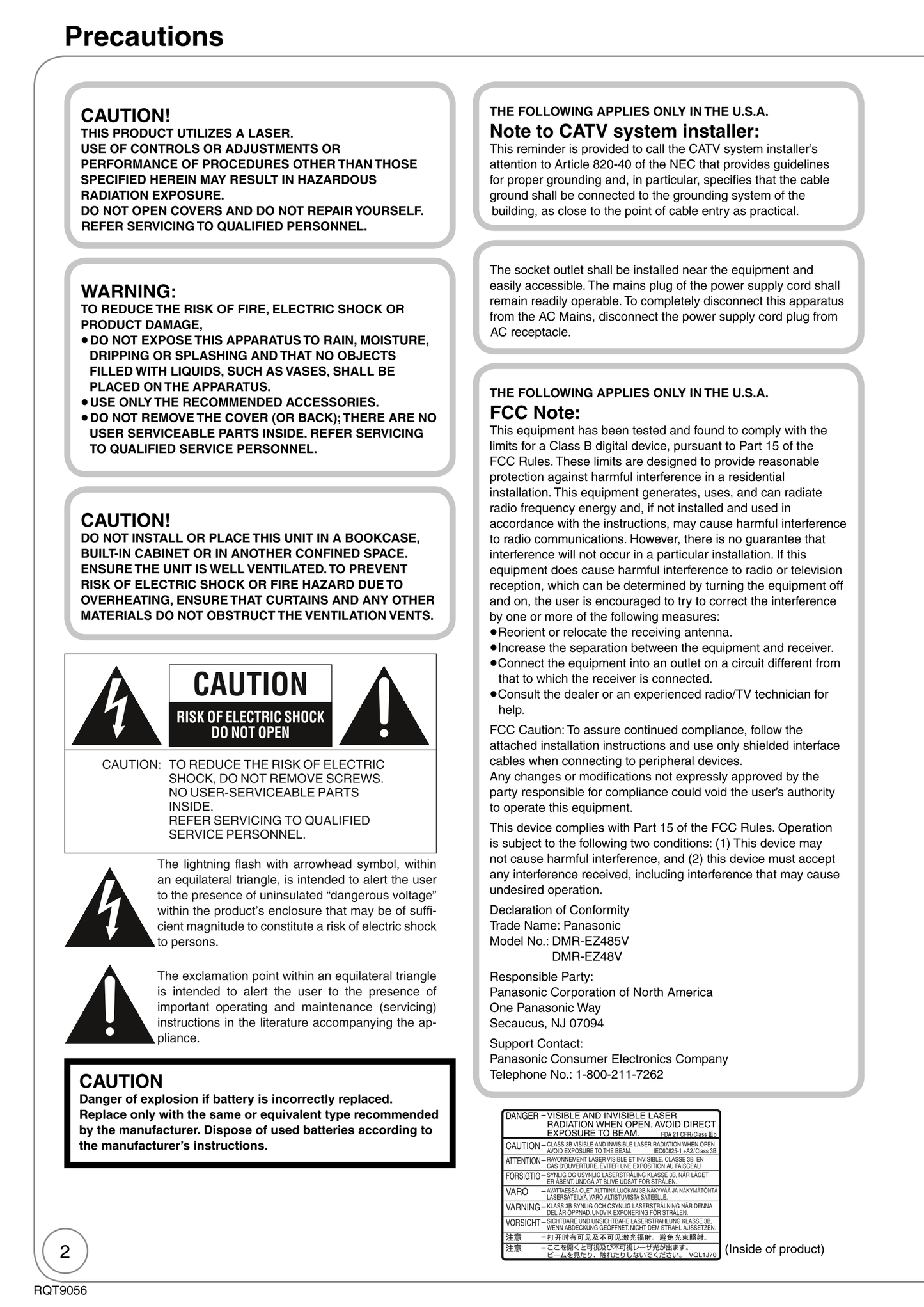 Panasonic DMR-EZ48V & DMR-EZ485V DVD/VCR Combo Owner's/ User Manual (Pages: 100)