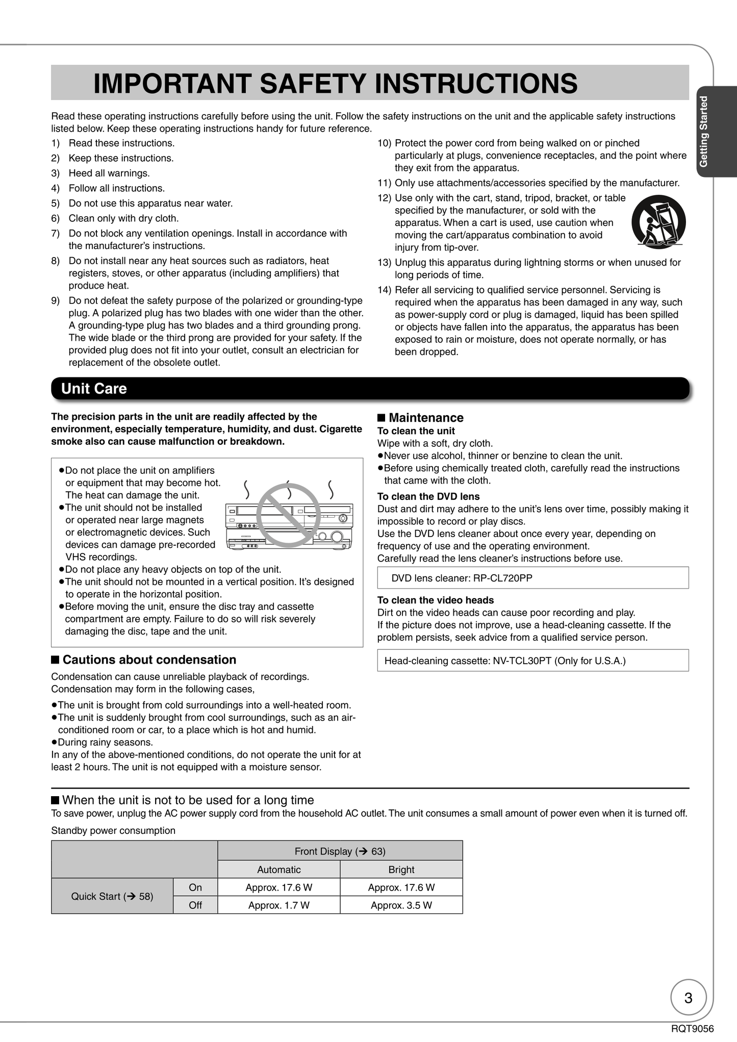 Panasonic DMR-EZ48V & DMR-EZ485V DVD/VCR Combo Owner's/ User Manual (Pages: 100)