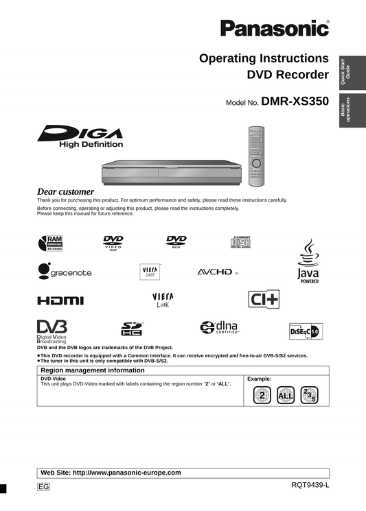 Panasonic DMR-XS350 DVD Player/ Recorder Owner's/ User Manual (Pages: 120)