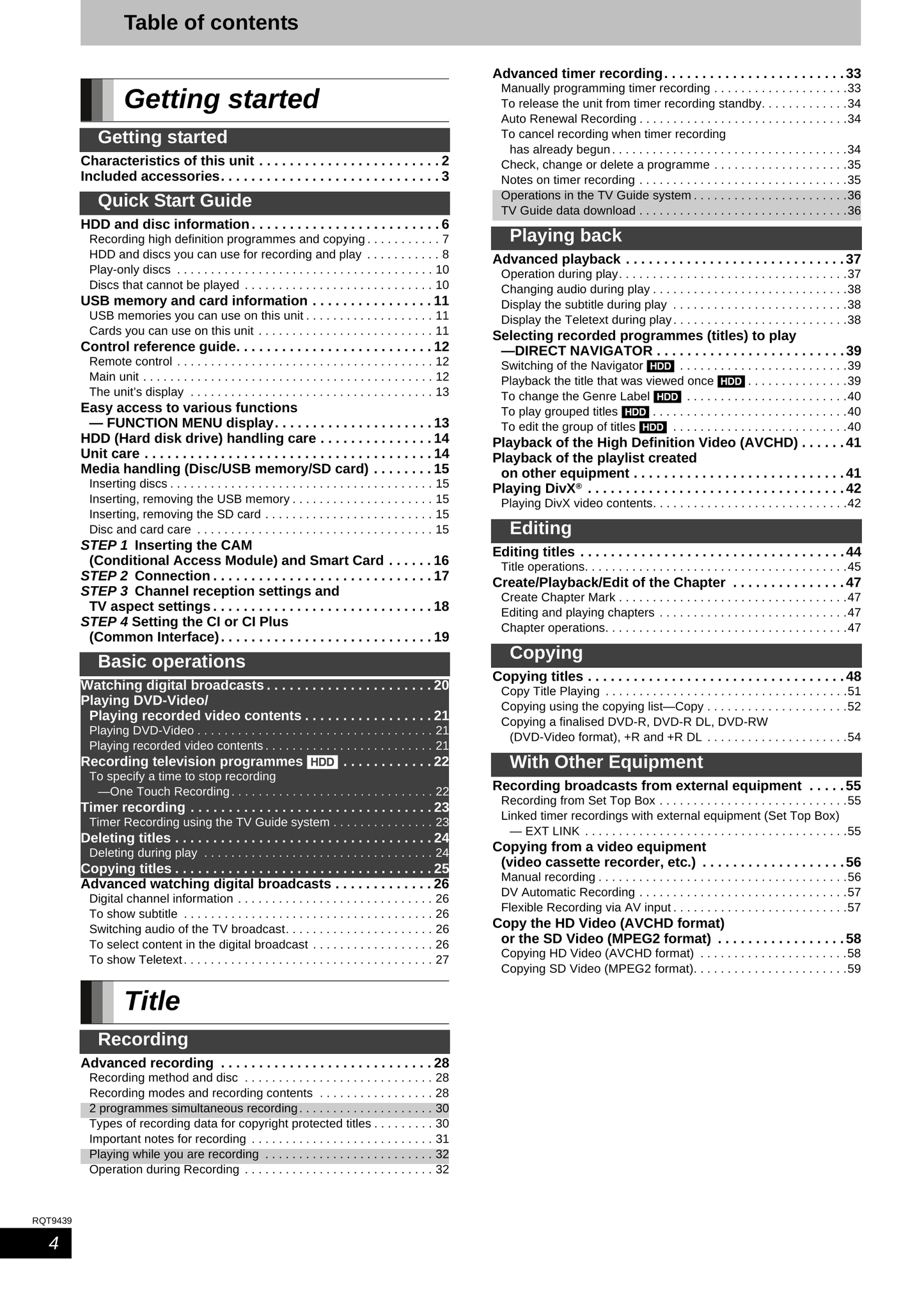 Panasonic DMR-XS350 DVD Player/ Recorder Owner's/ User Manual (Pages: 120)