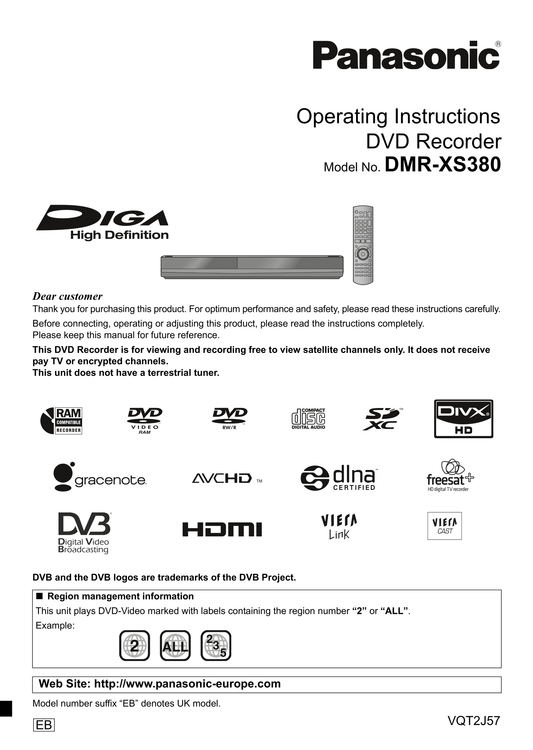 Panasonic DMR-XS380 DVD Player/ Recorder Owner's/ User Manual (Pages: 124)