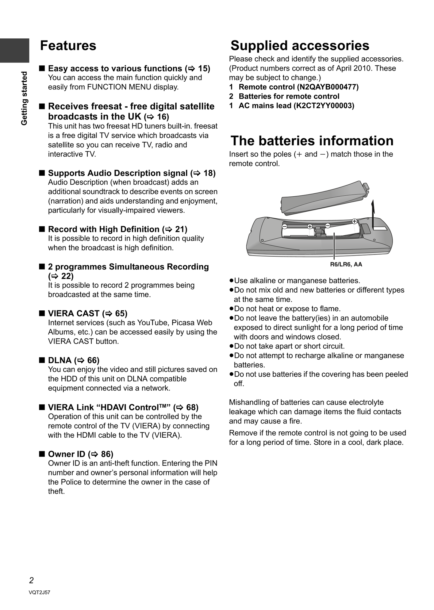 Panasonic DMR-XS380 DVD Player/ Recorder Owner's/ User Manual (Pages: 124)