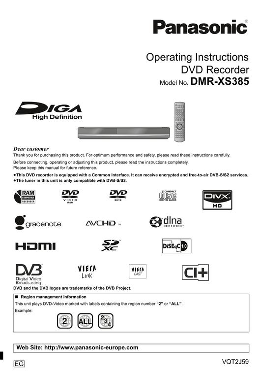 Panasonic DMR-XS385 DVD Player/ Recorder Owner's/ User Manual (Pages: 112)