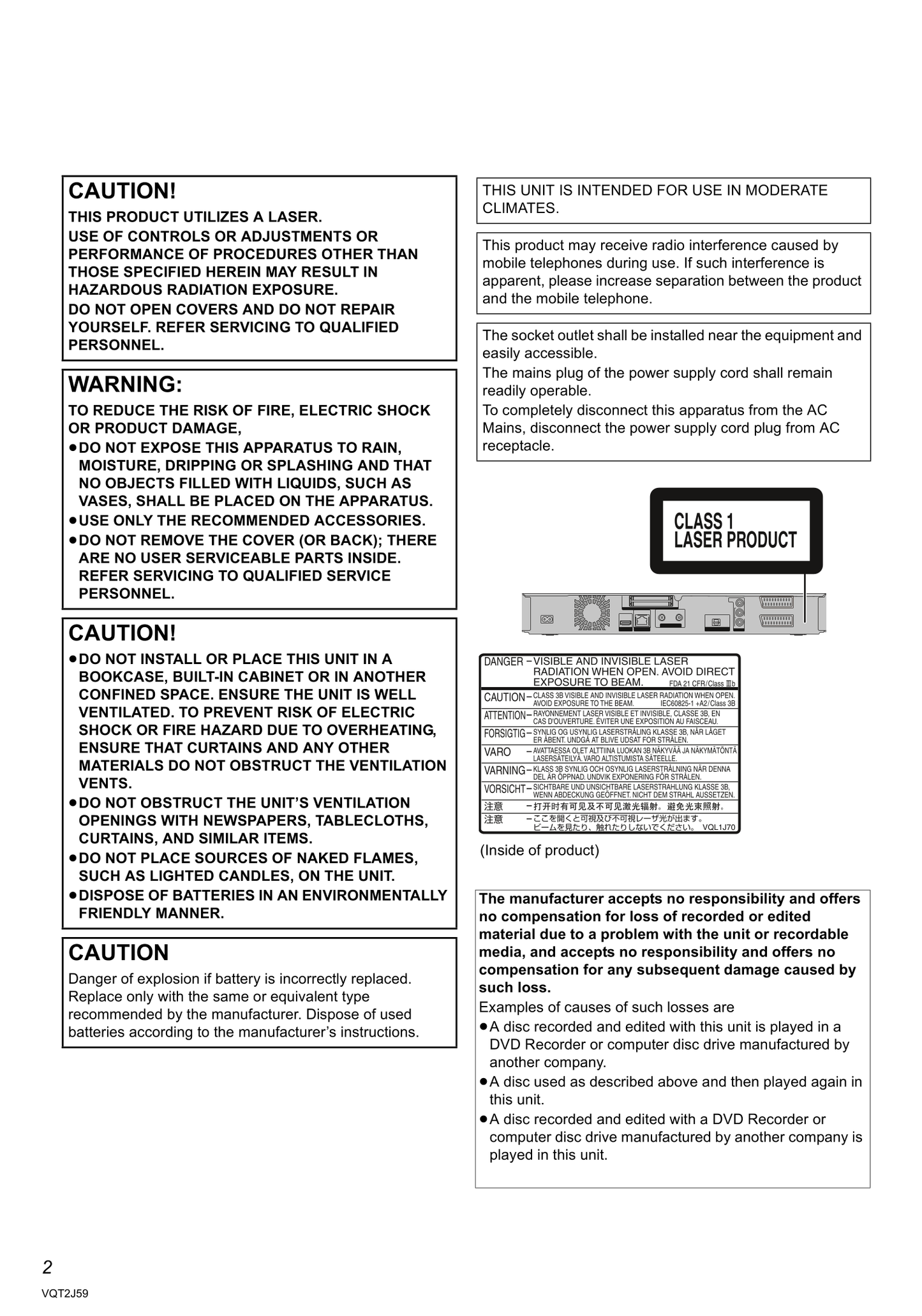 Panasonic DMR-XS385 DVD Player/ Recorder Owner's/ User Manual (Pages: 112)