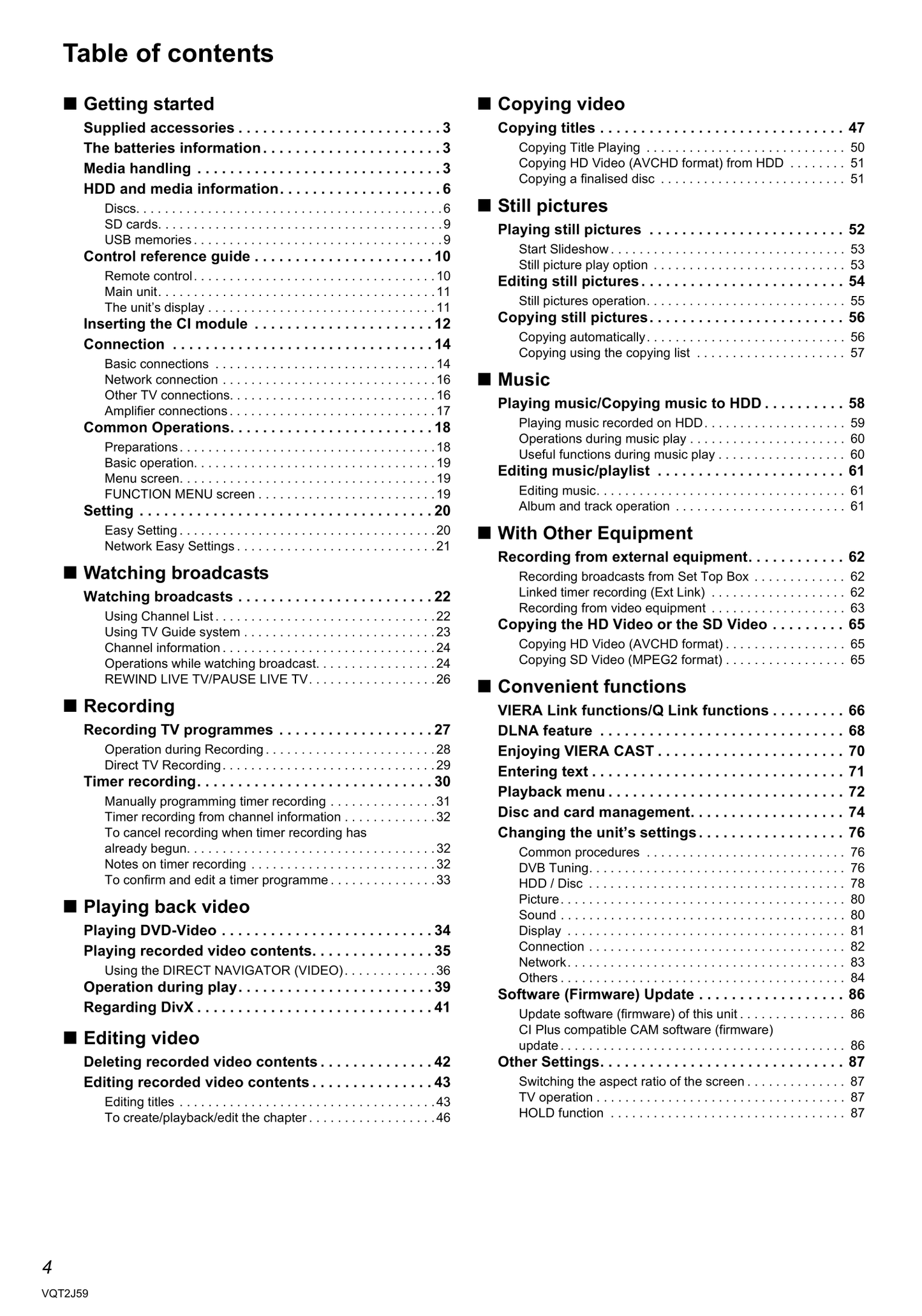 Panasonic DMR-XS385 DVD Player/ Recorder Owner's/ User Manual (Pages: 112)