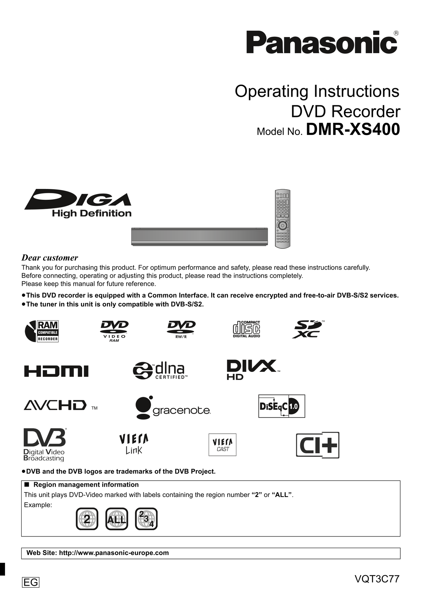 Panasonic DMR-XS400 DVD Player/ Recorder Owner's/ User Manual (Pages: 112)