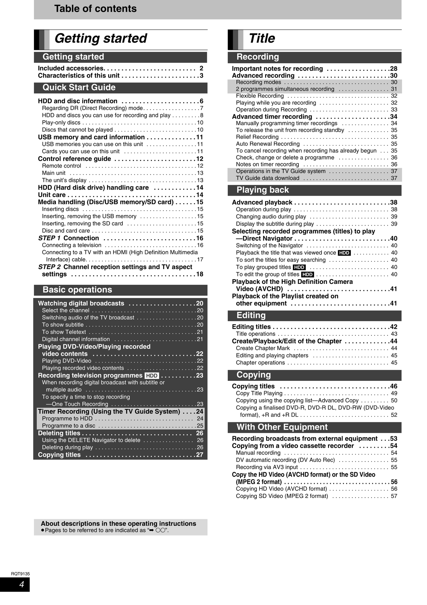 Panasonic DMR-XW300 DVD Player/ Recorder Owner's/ User Manual (Pages: 116)