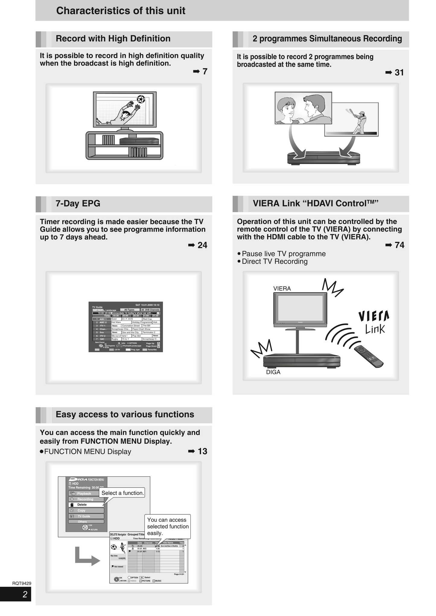 Panasonic DMR-XW350 & DMR-XW450 DVD Player/ Recorder Owner's/ User Manual (Pages: 120)