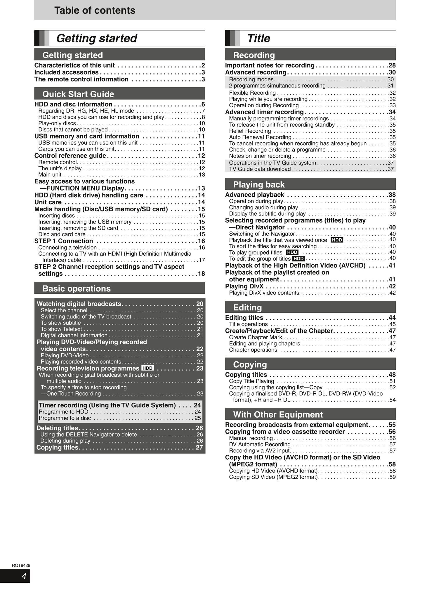 Panasonic DMR-XW350 & DMR-XW450 DVD Player/ Recorder Owner's/ User Manual (Pages: 120)