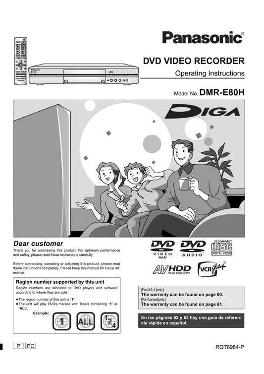 Panasonic DMRE80H DMRE80HP DVD Player Operating Manual