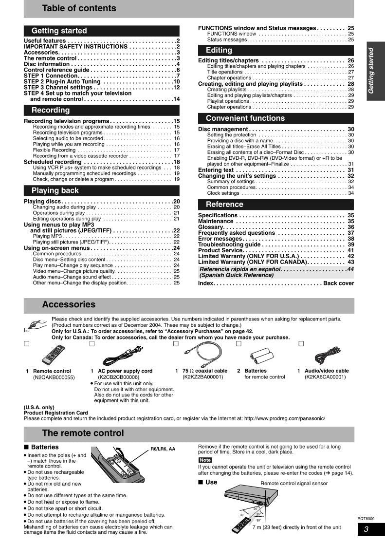 Panasonic DMRES10 DMRES10K DMRES10S DVD Recorder (DVDR) Operating Manual