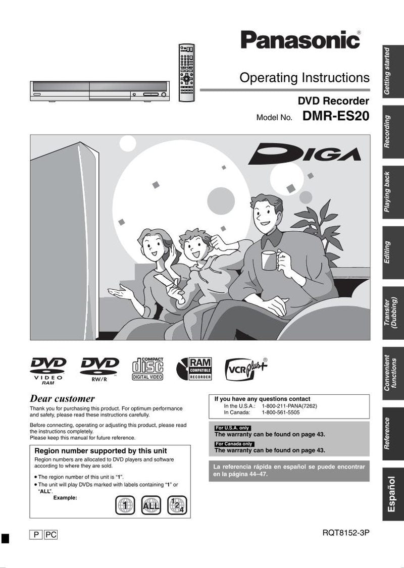 Panasonic DMRES20 DMRES20K DMRES20S DVD Recorder (DVDR) Operating Manual