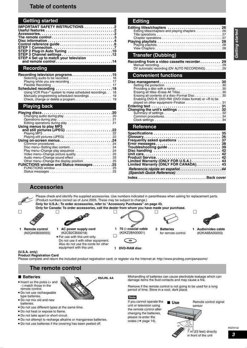 Panasonic DMRES20 DMRES20K DMRES20S DVD Recorder (DVDR) Operating Manual