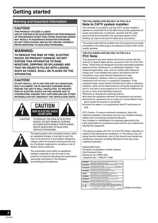 Panasonic DMRES30V TV/DVD Combo Operating Manual