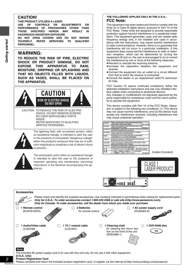 Panasonic DMRHS2 DVD Recorder (DVDR) Operating Manual