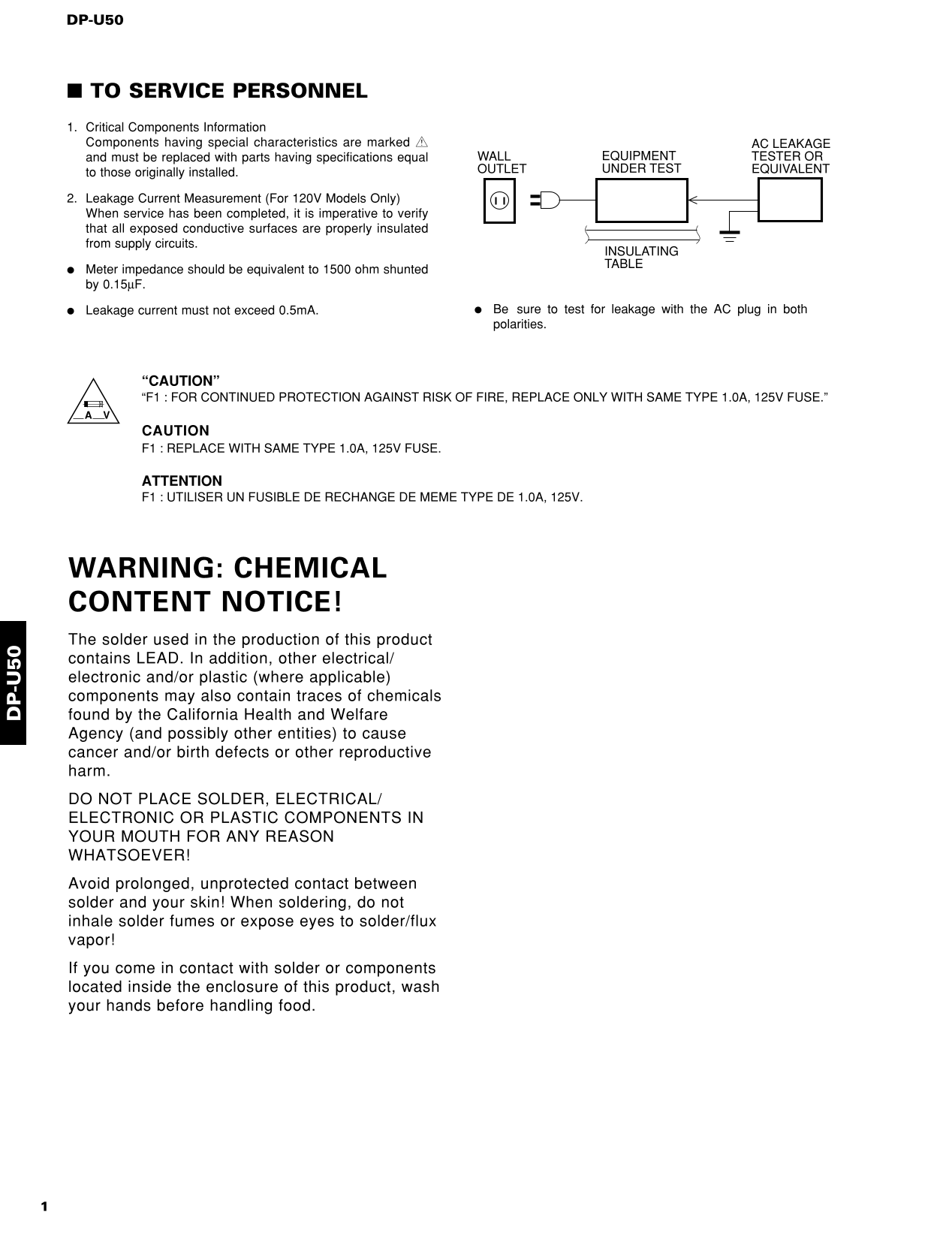 Yamaha DP-U50 Personal Sound Processor Service Manual (Pages: 46)