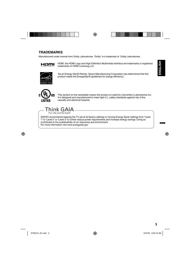 Sanyo DP19649 TV Operating Manual