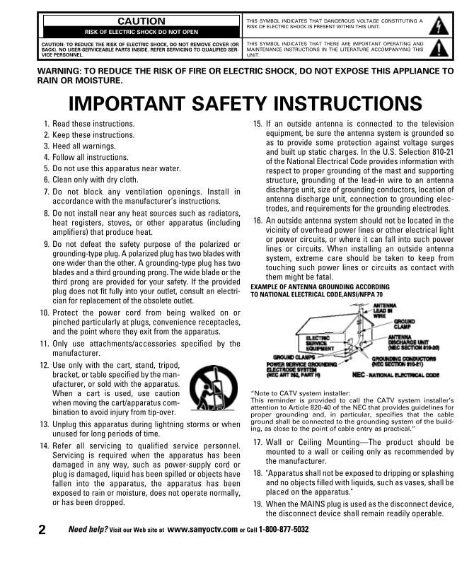 Sanyo DP26648 DP32648 TV Operating Manual