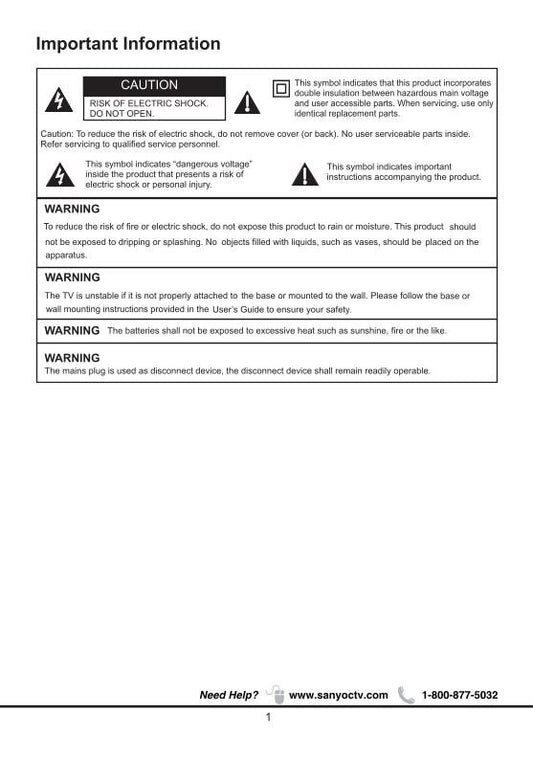 Sanyo DP39D14 DP42D24 DP50E44 TV Operating Manual