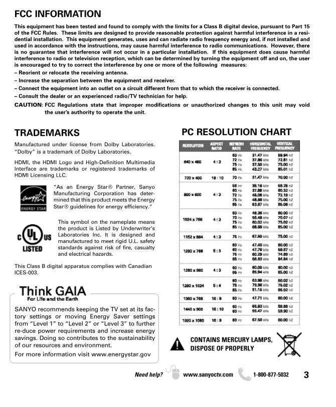 Sanyo DP42849 TV Operating Manual