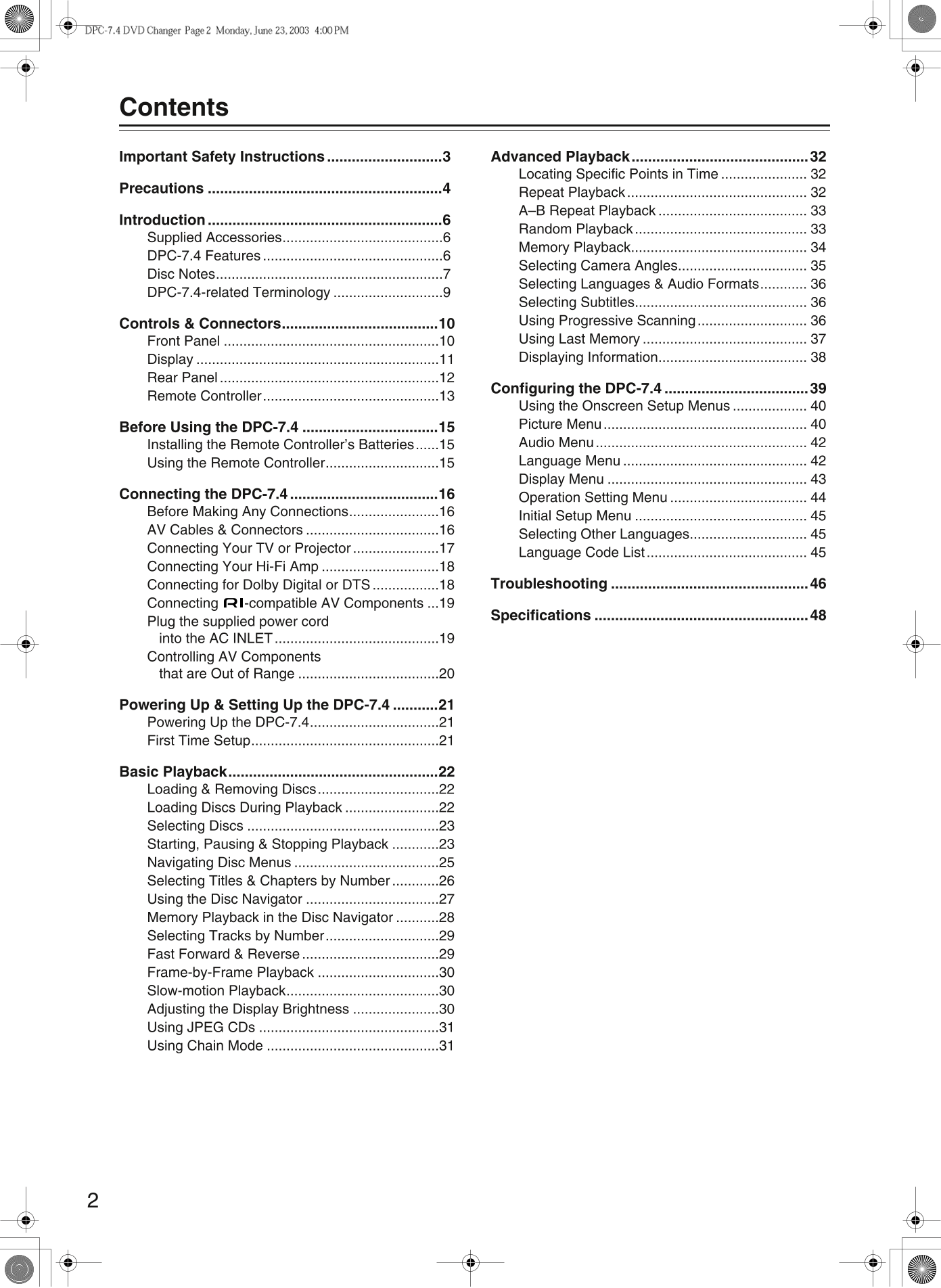 Integra DPC-7.4 DVD Changer Owner's/ User Manual (Pages: 48)