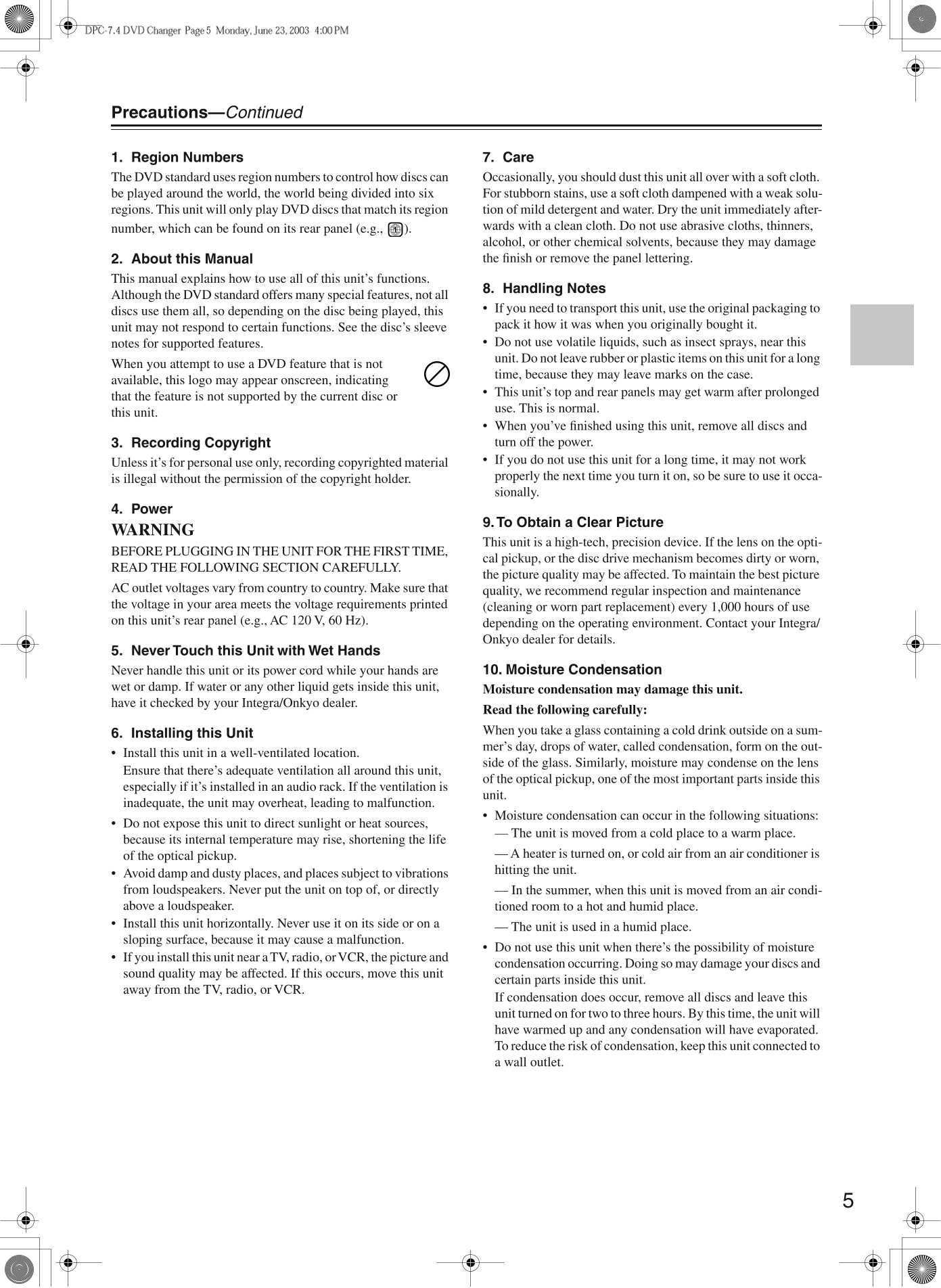 Integra DPC-7.4 DVD Changer Owner's/ User Manual (Pages: 48)