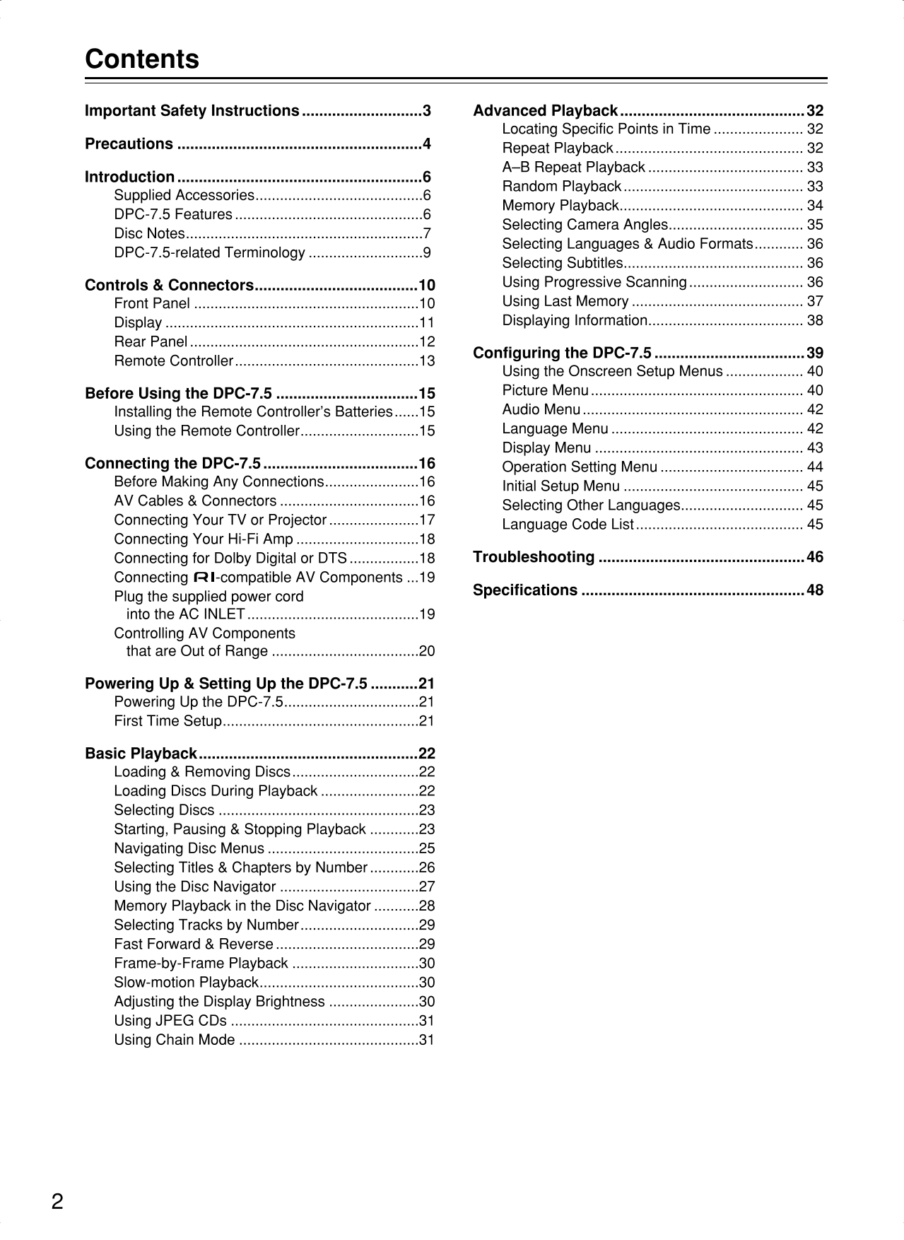 Integra DPC-7.5 DVD Changer Owner's/ User Manual (Pages: 48)