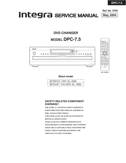 Integra DPC-7.5 DVD Player Service Manual (Pages: 87)