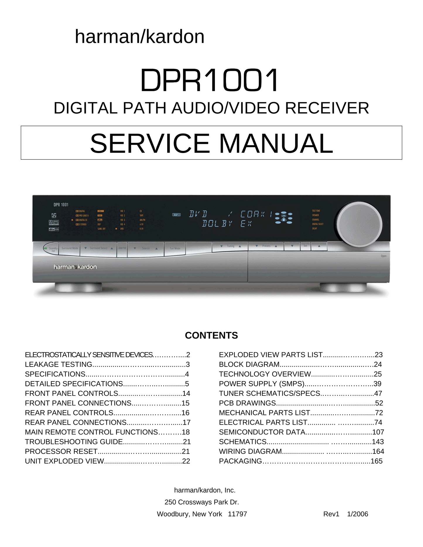 Harman/ Kardon DPR1001 AV Receiver Service Manual (Pages: 165)