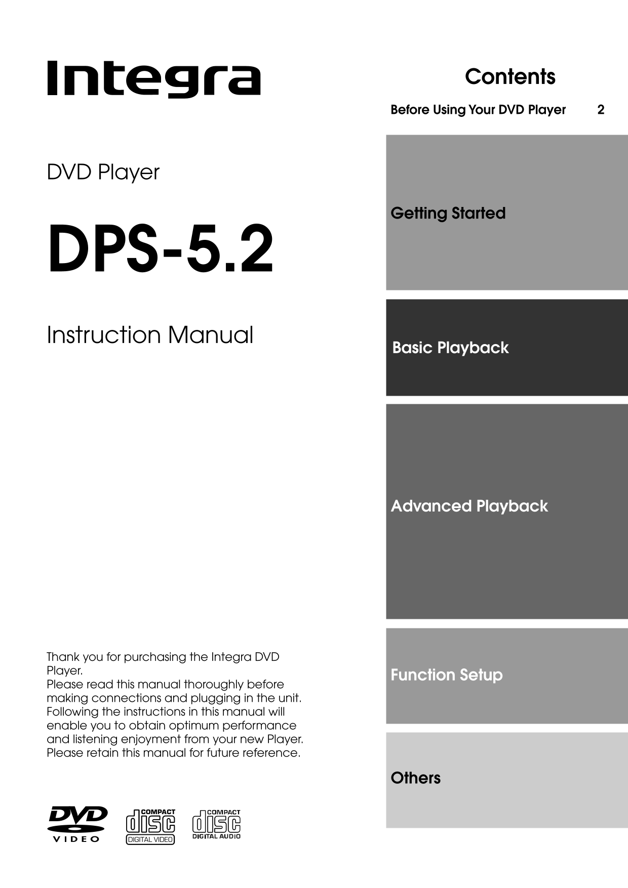 Integra DPS-5.2 DVD Player Owner's/ User Manual (Pages: 60)