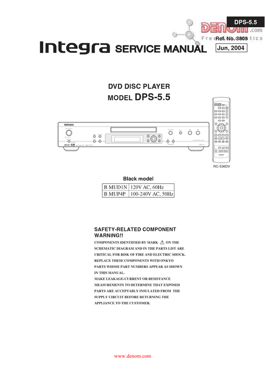 Integra DPS-5.5 DVD Player Service Manual (Pages: 88)