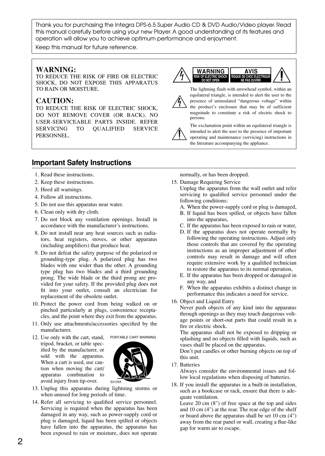 Integra DPS-6.5 CD/ DVD Player Owner's/ User Manual (Pages: 64)